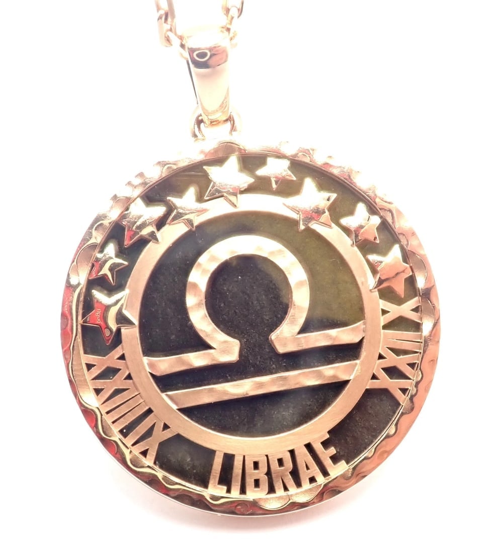 Van Cleef & Arpels Zodiaque18k Rose Gold Libra Pendant Obsidian Necklace Cert. - 2