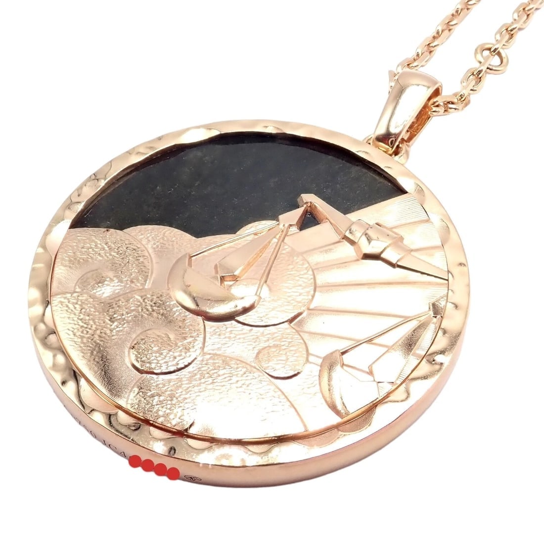 Van Cleef & Arpels Zodiaque18k Rose Gold Libra Pendant Obsidian Necklace Cert. - 9