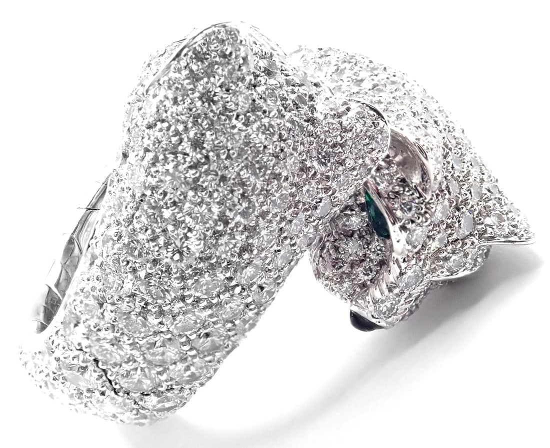 Authentic! Cartier Double Panther Panthere Lakarda 18k Gold Diamond Emerald Ring - 9