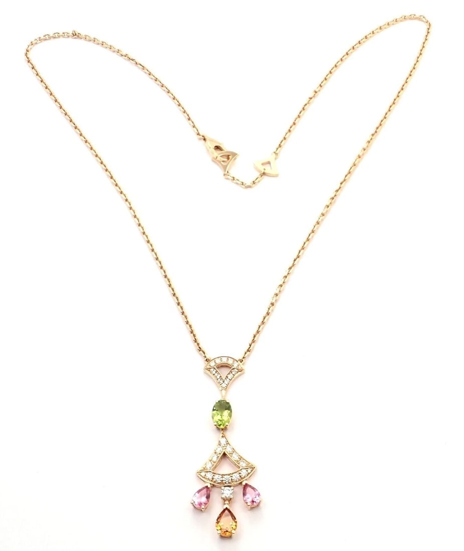 Authentic Bvlgari Bulgari Diva Dream 18k Rose Gold Diamond Peridot Necklace Cert - 4