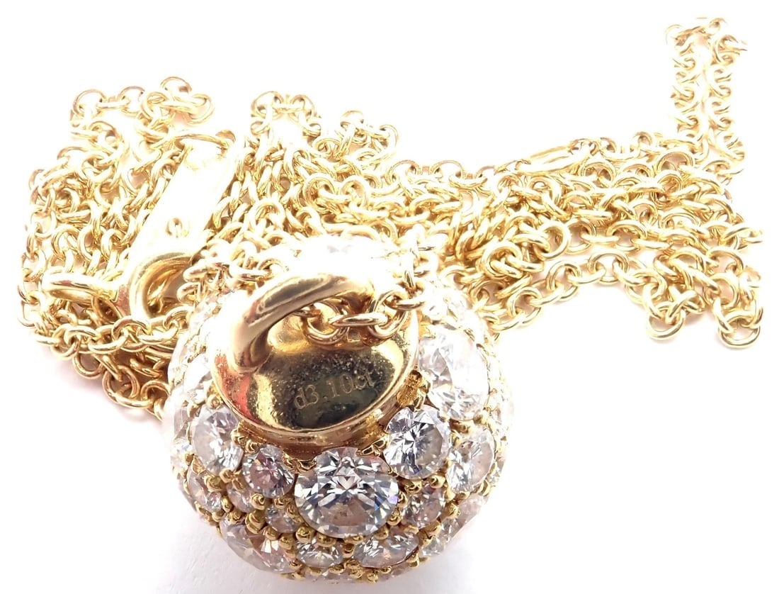 Authentic! Tiffany & Co 18k Yellow Gold Hardware Diamond Ball Pendant Necklace - 12