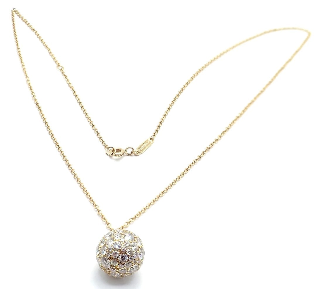 Authentic! Tiffany & Co 18k Yellow Gold Hardware Diamond Ball Pendant Necklace - 3
