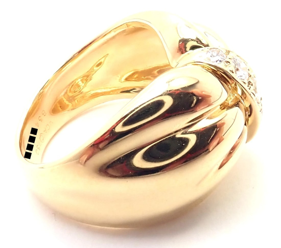 Rare! Authentic Van Cleef & Arpels 18k Yellow Gold Diamond Bow Design Band Ring - 7