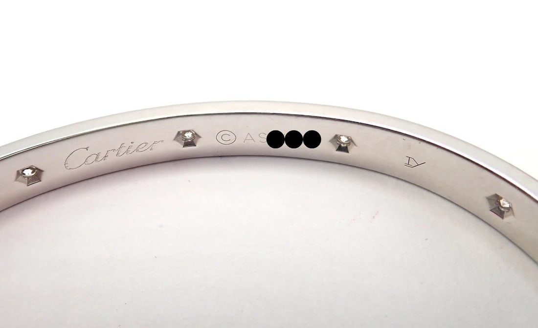 Authentic! Cartier Love 18k White Gold 10 Diamond Bangle Bracelet Sz 18 + Cert - 6