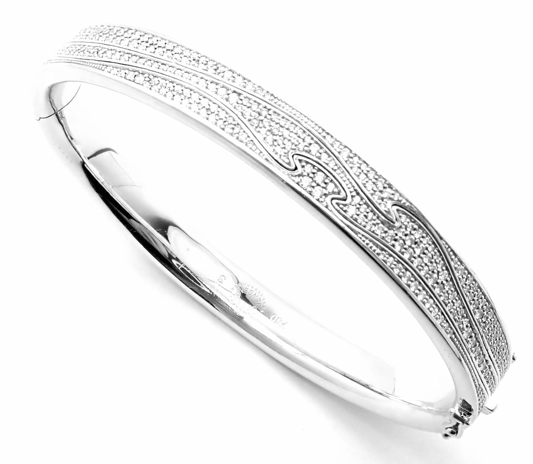 Authentic! Georg Jensen Fusion 18k White Gold Pave Diamond Bangle Bracelet Paper - 11