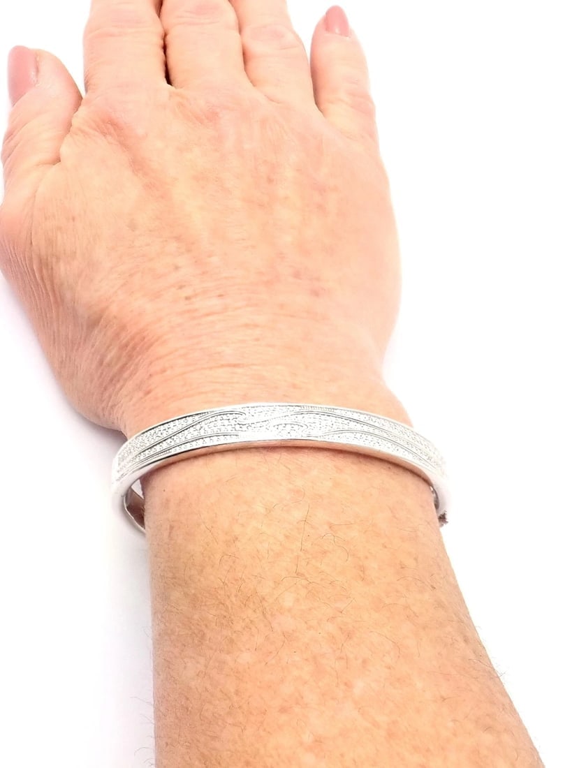 Authentic! Georg Jensen Fusion 18k White Gold Pave Diamond Bangle Bracelet Paper - 12