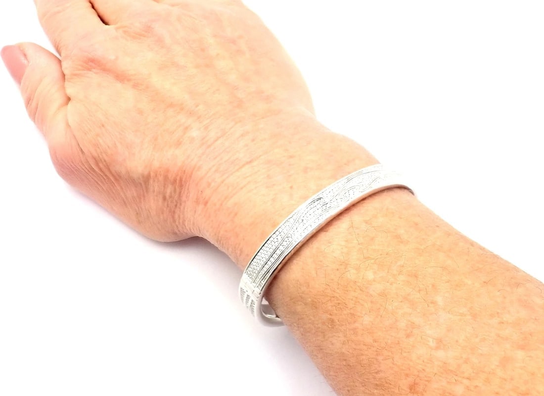 Authentic! Georg Jensen Fusion 18k White Gold Pave Diamond Bangle Bracelet Paper - 13