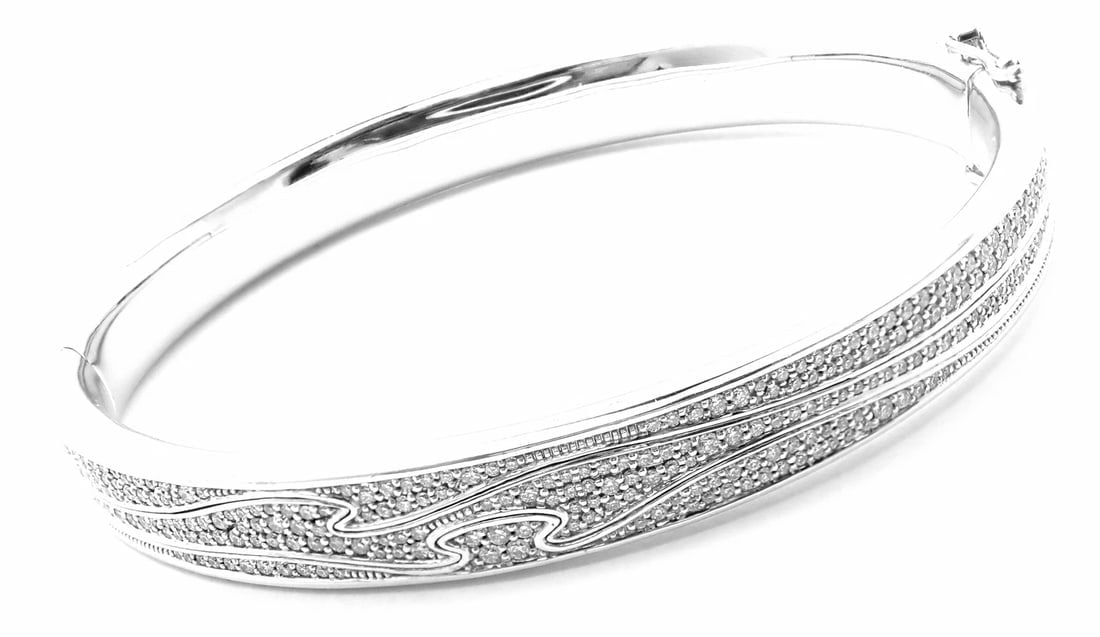 Authentic! Georg Jensen Fusion 18k White Gold Pave Diamond Bangle Bracelet Paper - 5