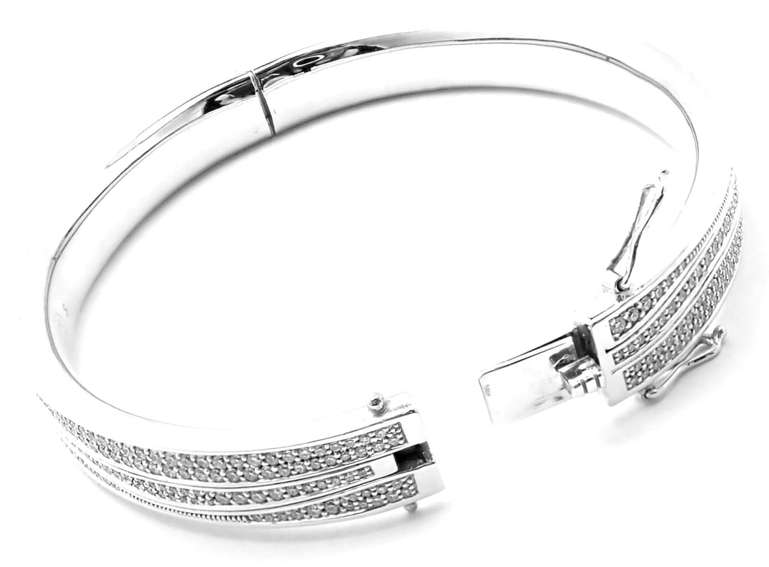 Authentic! Georg Jensen Fusion 18k White Gold Pave Diamond Bangle Bracelet Paper - 9