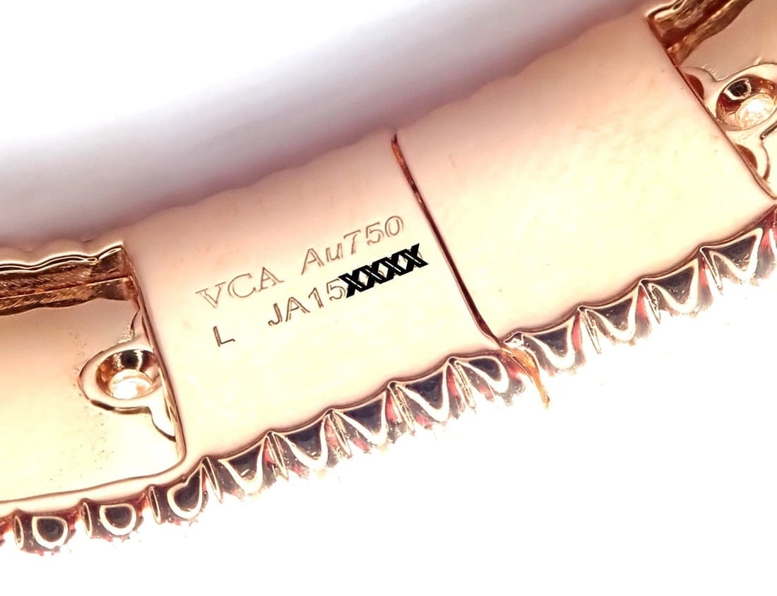 Authentic! Van Cleef & Arpels 18k Rose Gold Diamond Clovers Bangle Bracelet - 4