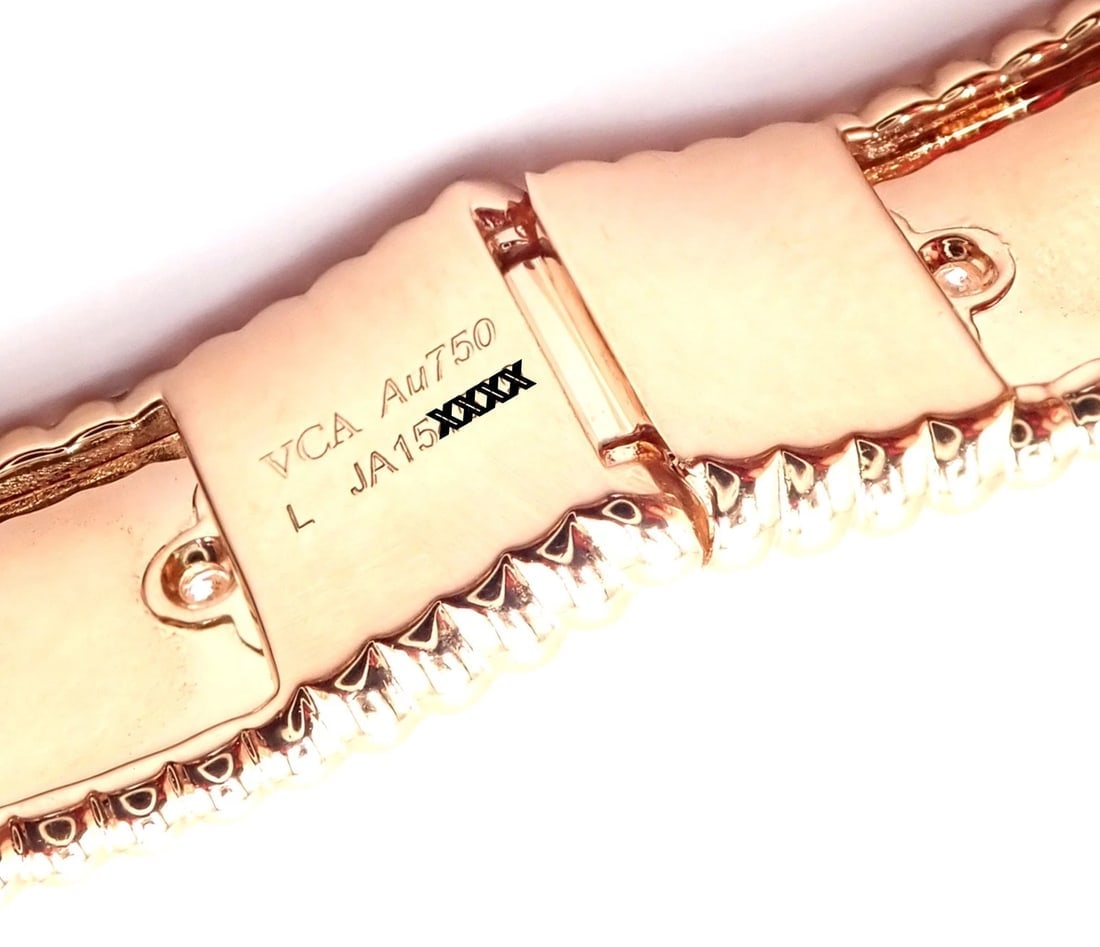 Authentic! Van Cleef & Arpels 18k Rose Gold Diamond Clovers Bangle Bracelet - 8