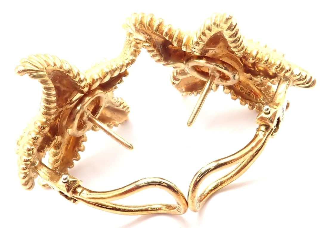 Authentic! Vintage Tiffany & Co Starfish 18k Yellow Gold Large Earrings - 7