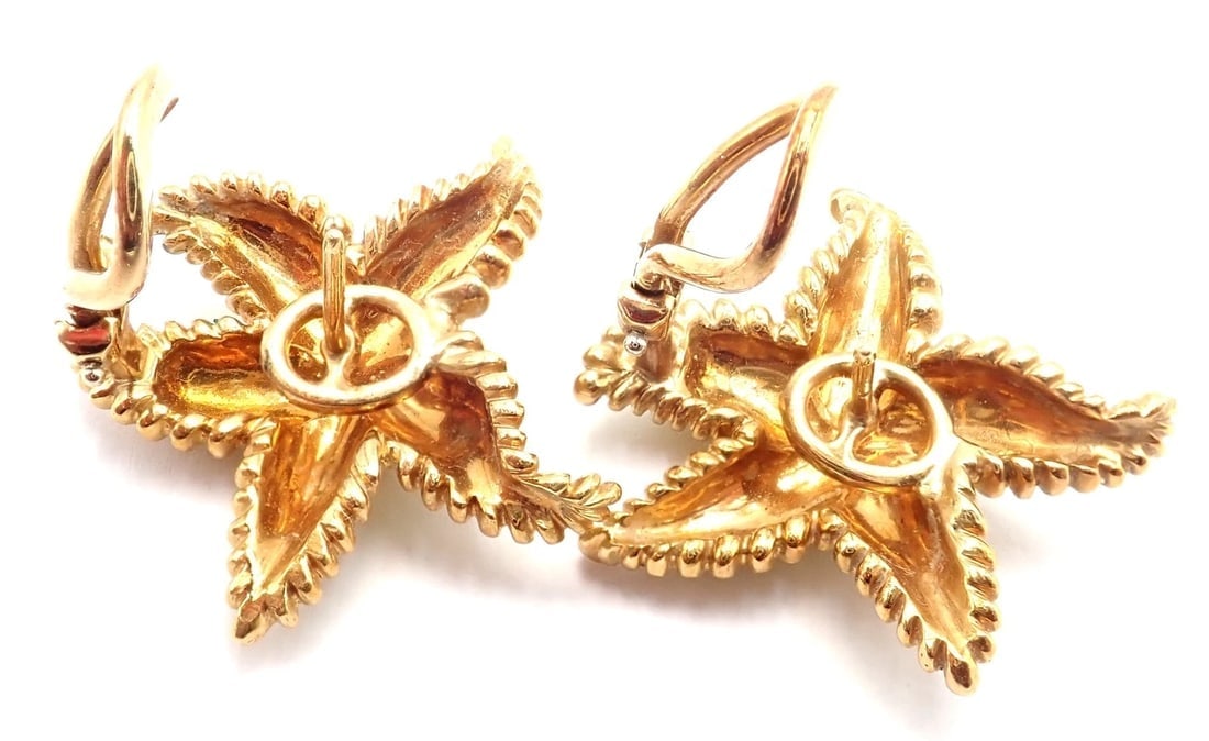 Authentic! Vintage Tiffany & Co Starfish 18k Yellow Gold Large Earrings - 8
