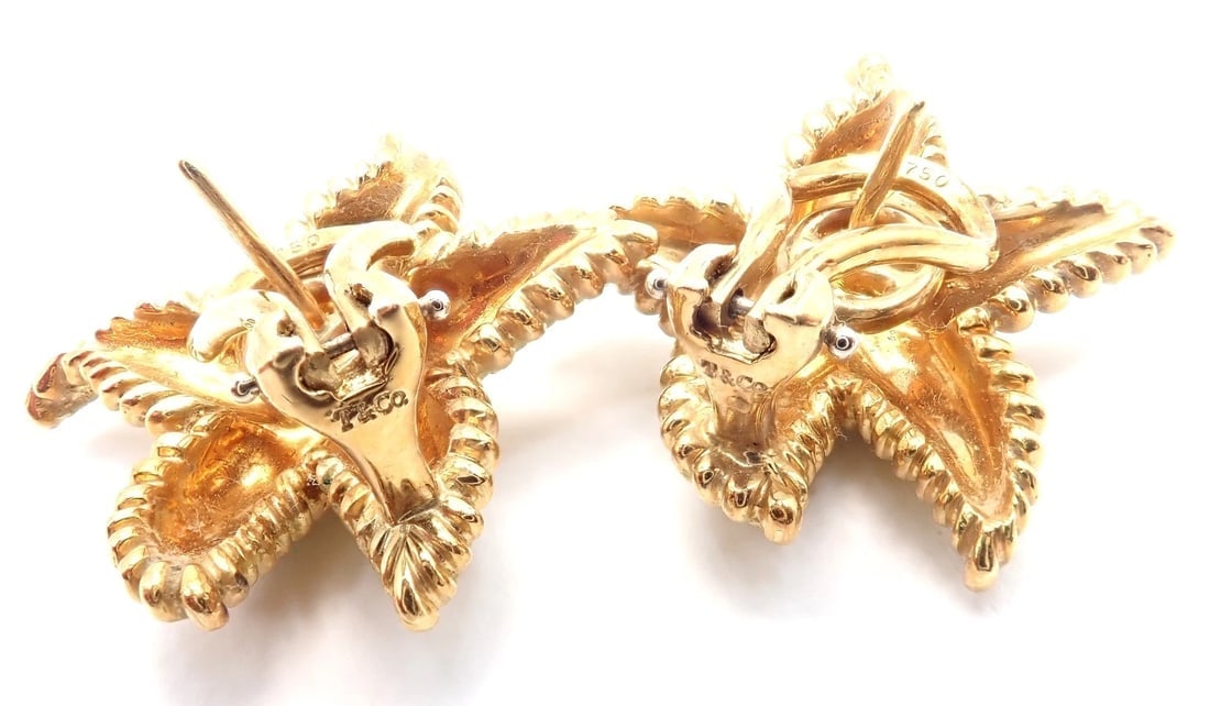 Authentic! Vintage Tiffany & Co Starfish 18k Yellow Gold Large Earrings - 9