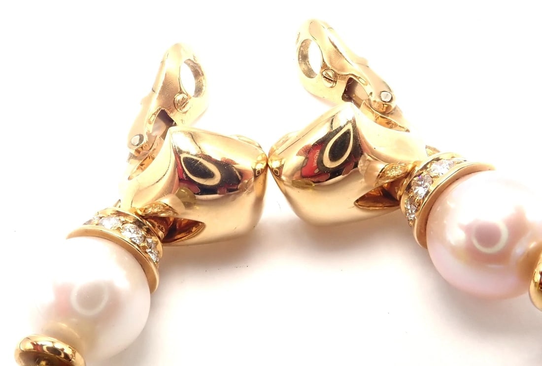 Authentic! Bulgari Bvlgari 18k Gold Diamond Pearl Peridot Crystal Drop Earrings - 5