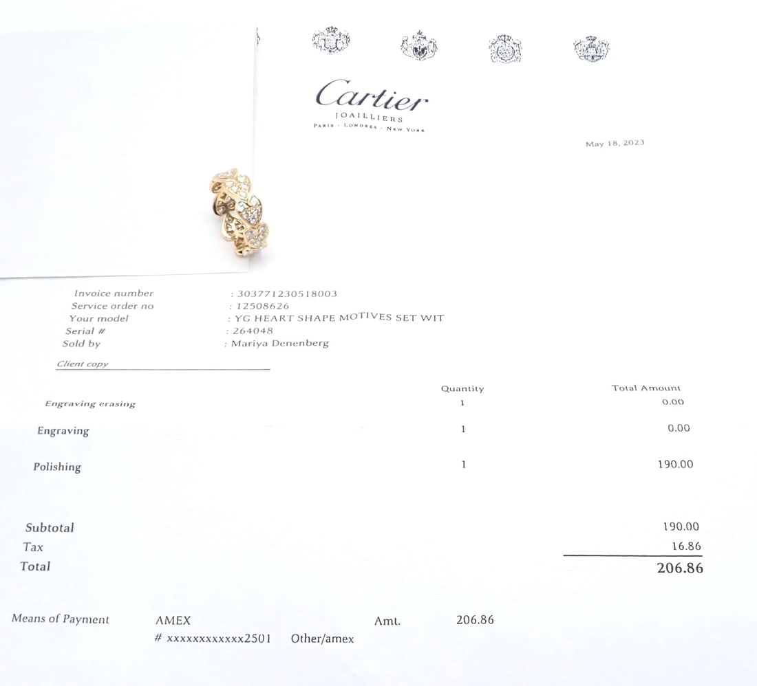 Authentic! Cartier 18k Yellow Gold Diamond Heart Eternity Band Ring Size 7.25 - 10