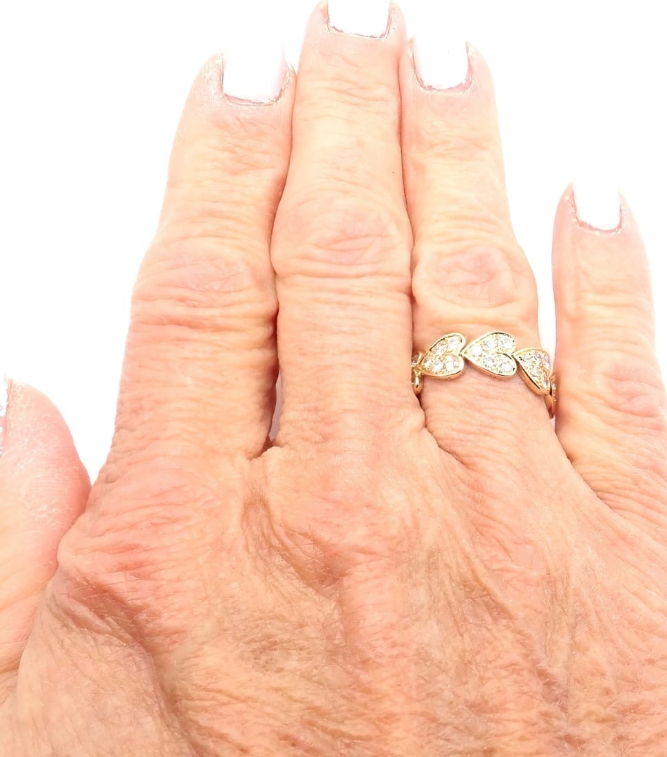 Authentic! Cartier 18k Yellow Gold Diamond Heart Eternity Band Ring Size 7.25 - 8