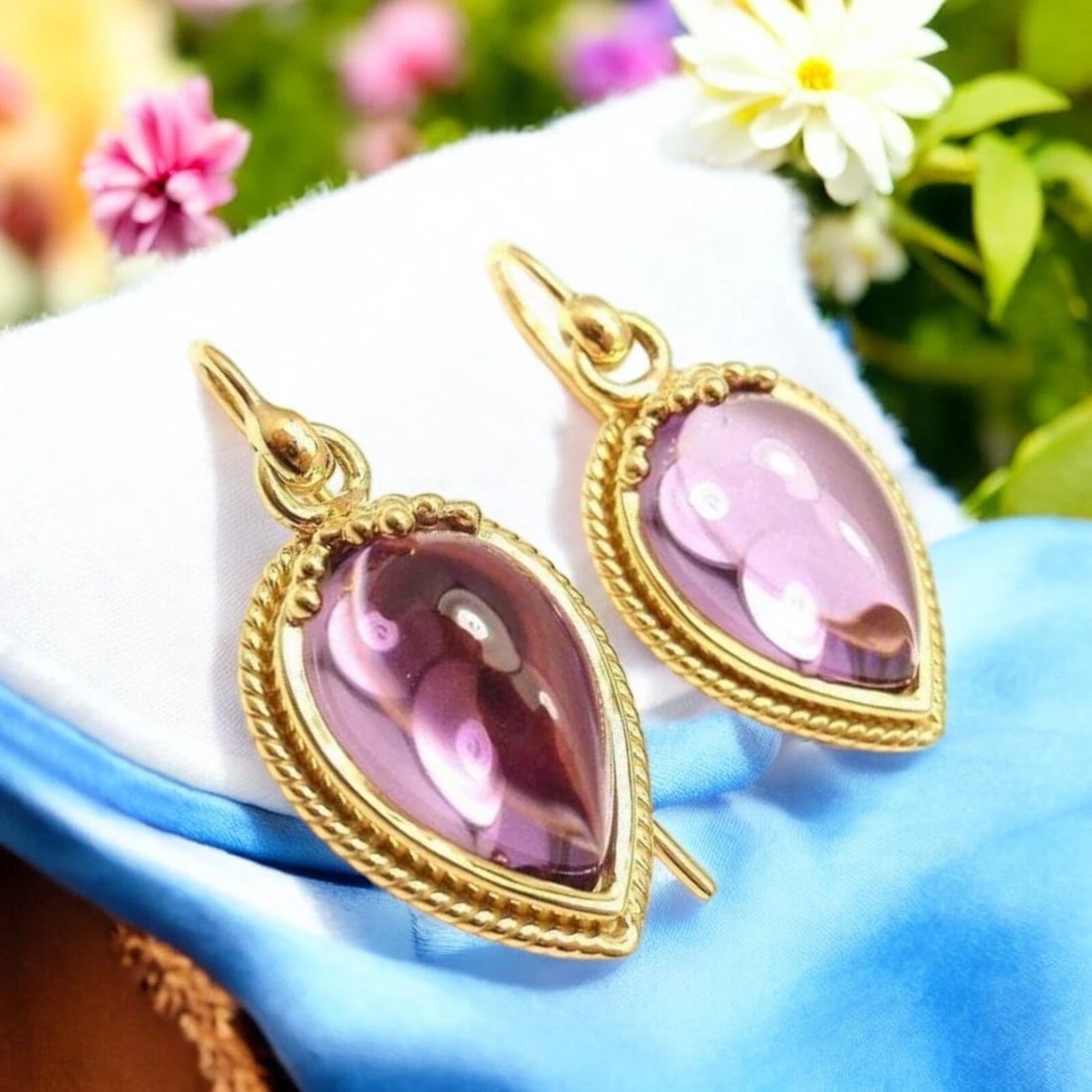 New! Authentic Temple St. Clair 18k Yellow Gold Chinese Bead Amethyst Earrings - 2