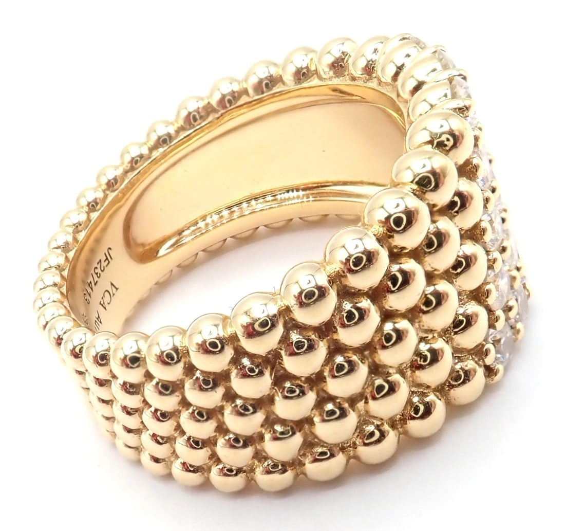 Van Cleef & Arpels 18k Yellow Gold Perlee Diamond 5 Row Band Ring Size 5.75 Cert - 4