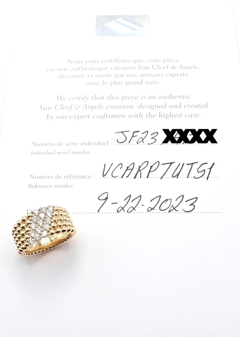 Van Cleef & Arpels 18k Yellow Gold Perlee Diamond 5 Row Band Ring Size 5.75 Cert - 8