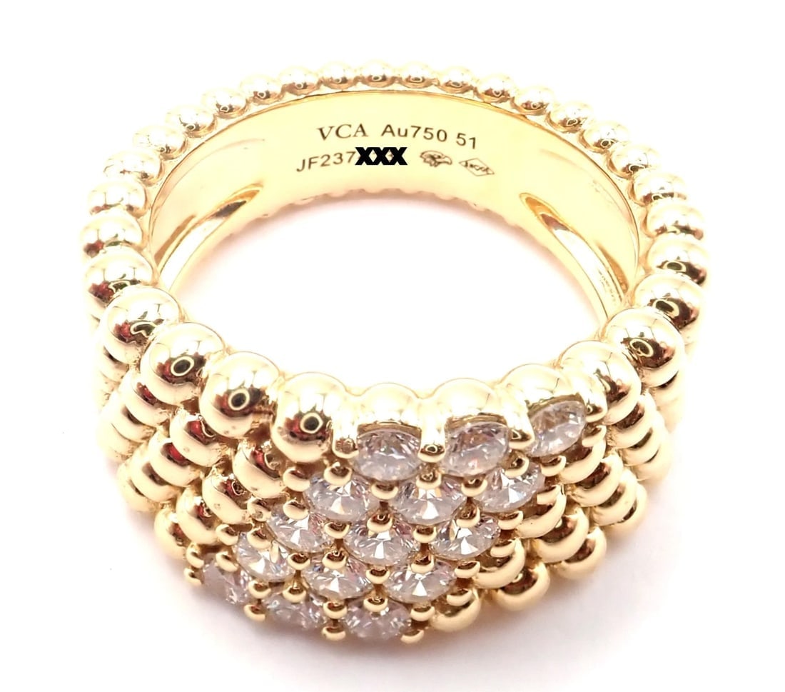 Van Cleef & Arpels 18k Yellow Gold Perlee Diamond 5 Row Band Ring Size 5.75 Cert - 9