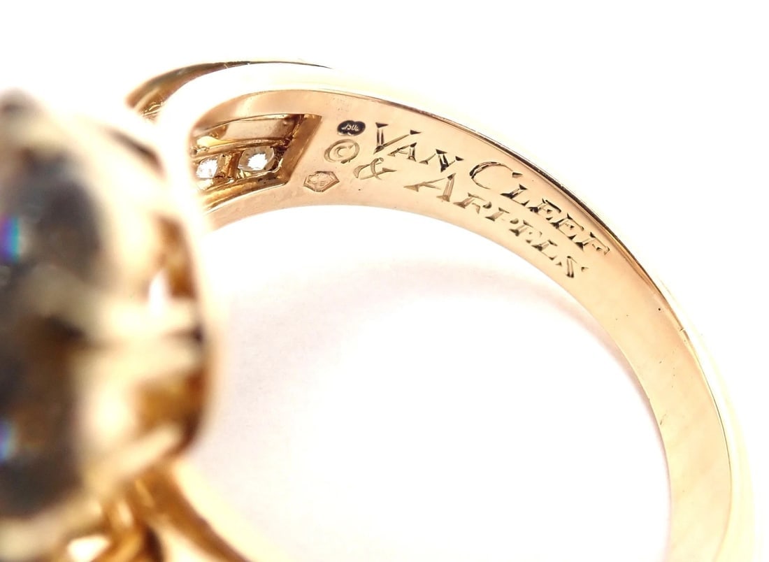 Authentic! Van Cleef & Arpels Snowflake 18k Yellow Gold Diamond Two Flower Ring - 7