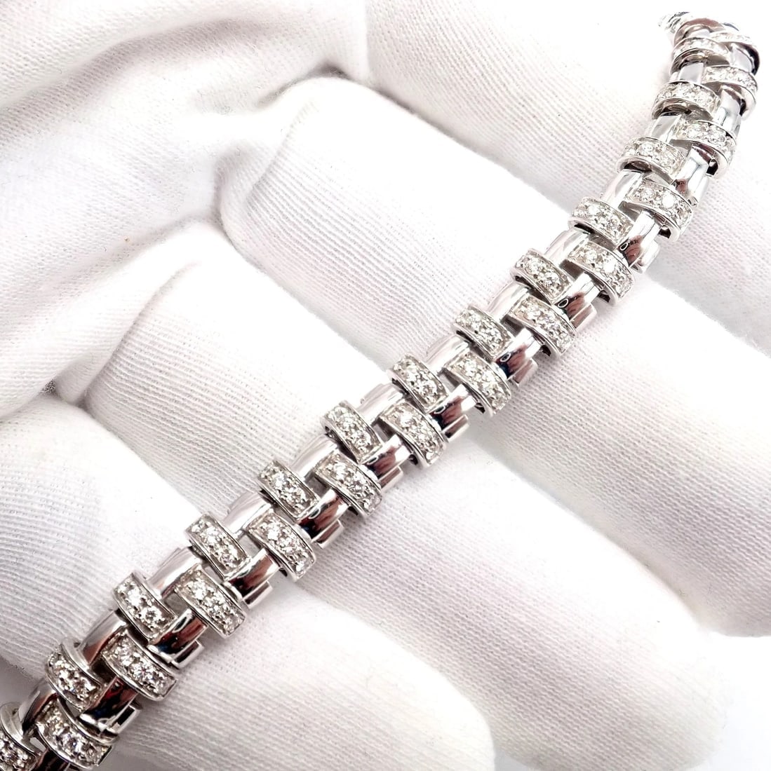 Authentic! Tiffany & Co Vannerie 18k White Gold Basket Weave Diamond Necklace - 5