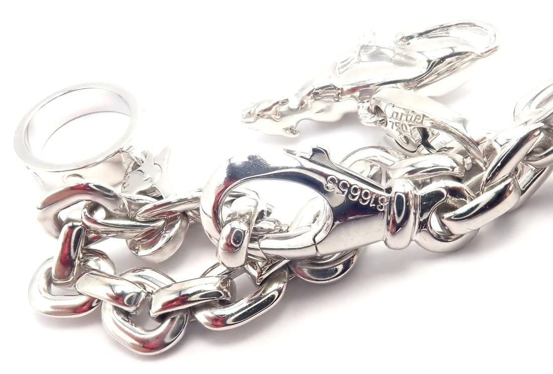 Authentic Cartier 18k White Gold 4 Charm Panther Airplane Love Box Link Bracelet - 12