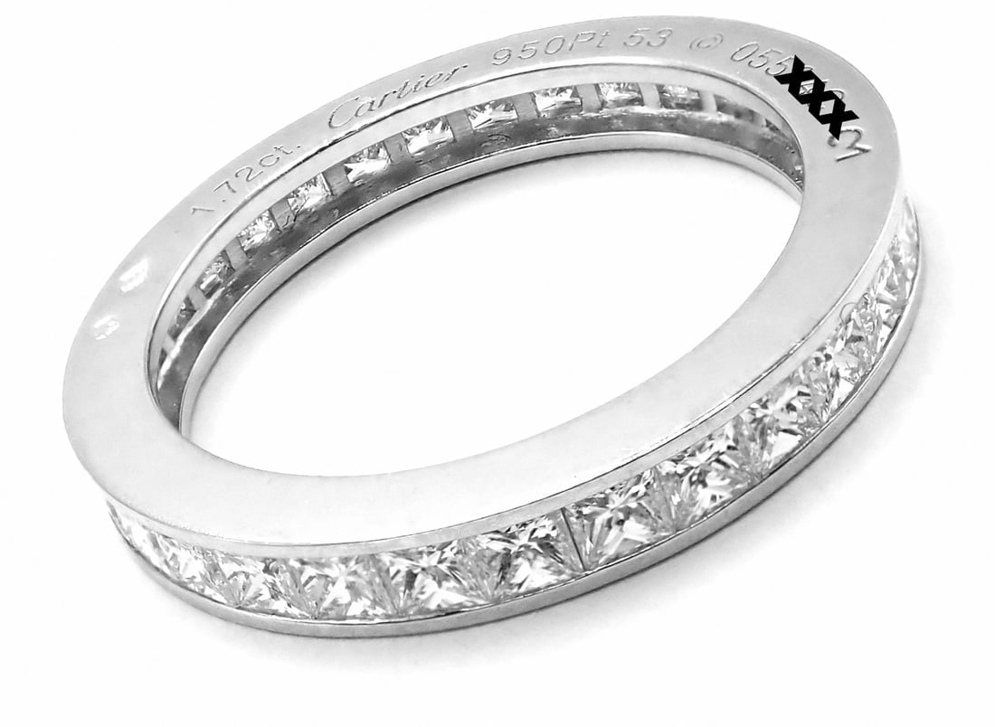 Cartier Platinum Princess Cut Diamond Eternity Band Ring Size 53 US 6.75 Paper - 4