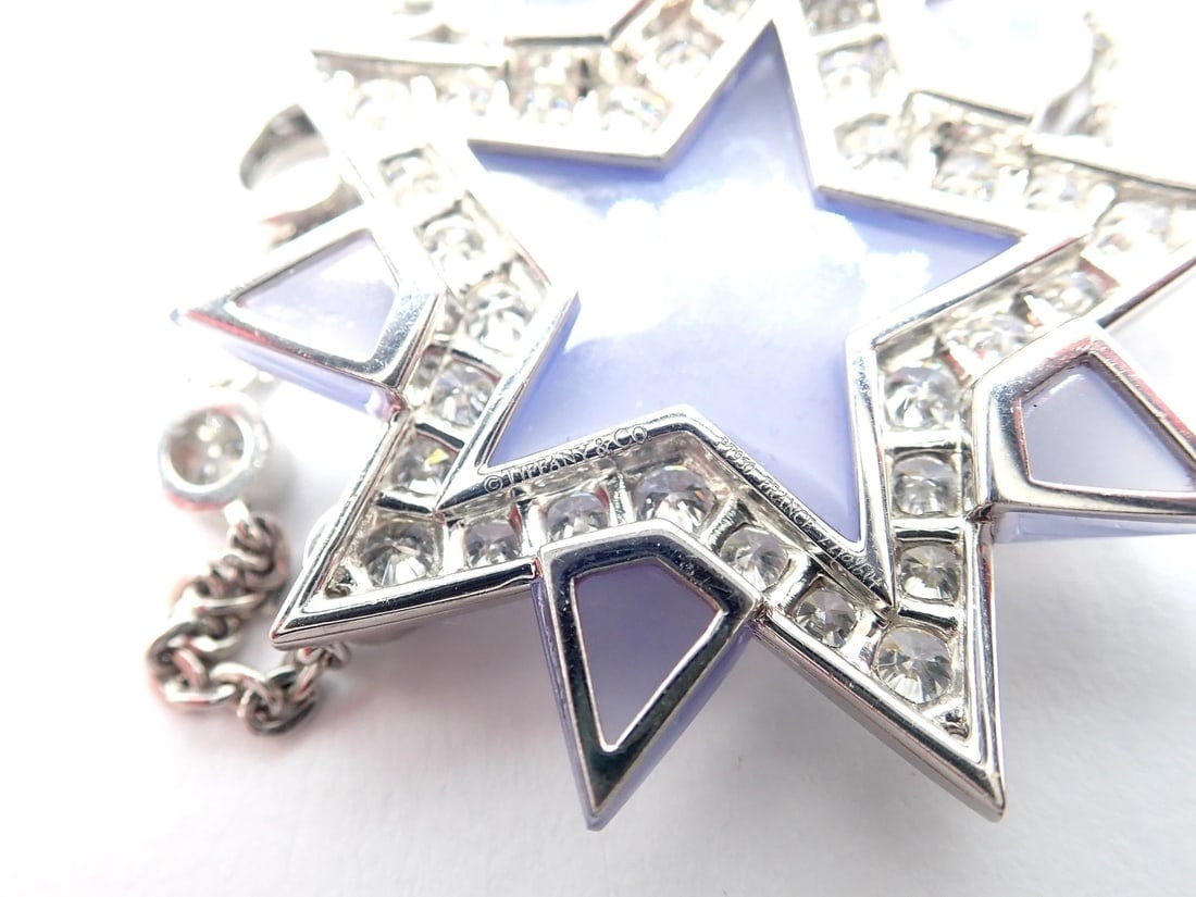 Authentic! Tiffany & Co Platinum Diamond Blue Chalcedony Star Pendant Necklace - 12