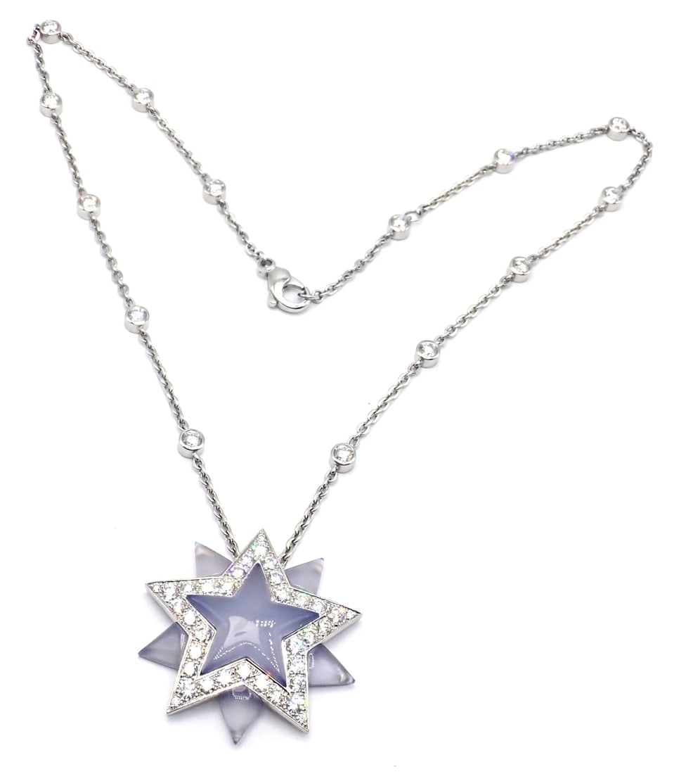 Authentic! Tiffany & Co Platinum Diamond Blue Chalcedony Star Pendant Necklace - 3