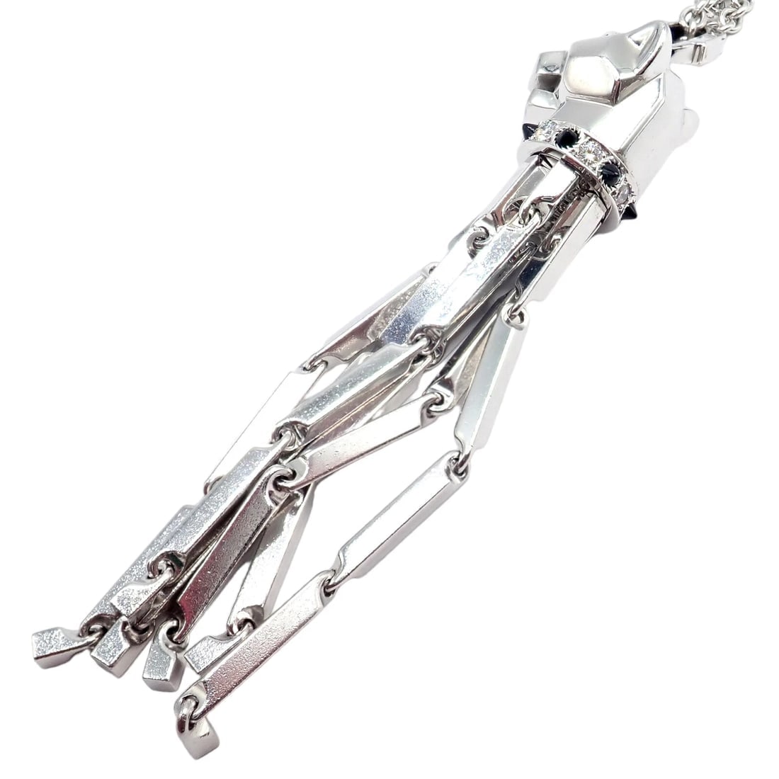 Panthere de Cartier Panther 18k White Gold Diamond Emerald Onyx Pendant Necklace - 6