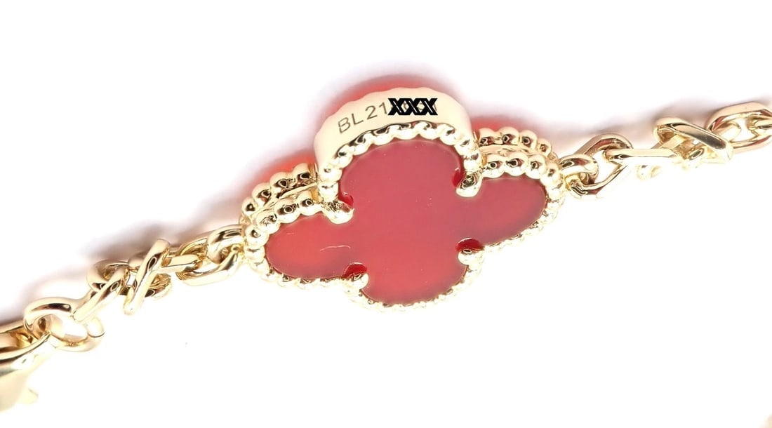 Authentic Van Cleef & Arpels 18k Gold 10 Motif Alhambra Carnelian Necklace Paper - 6