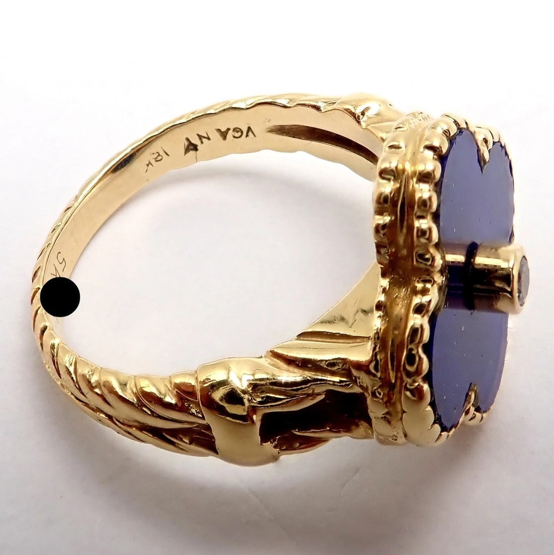Van Cleef & Arpels Alhambra 18k Yellow Gold Lapis Lazuli Diamond Ring Sz 4 - 4