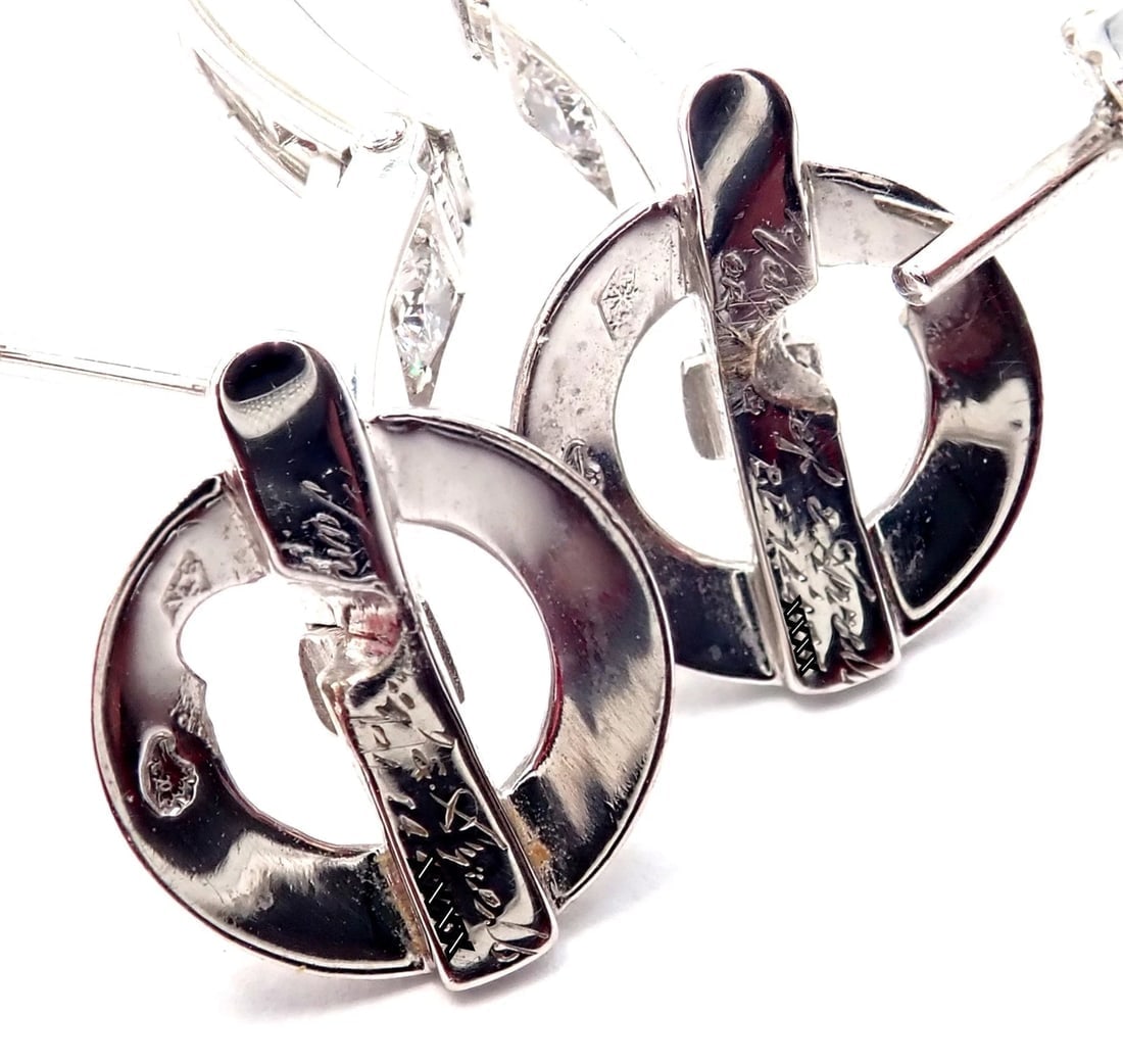 Authentic! Van Cleef & Arpels 18k White Gold Diamond Large Hoop Earrings - 5