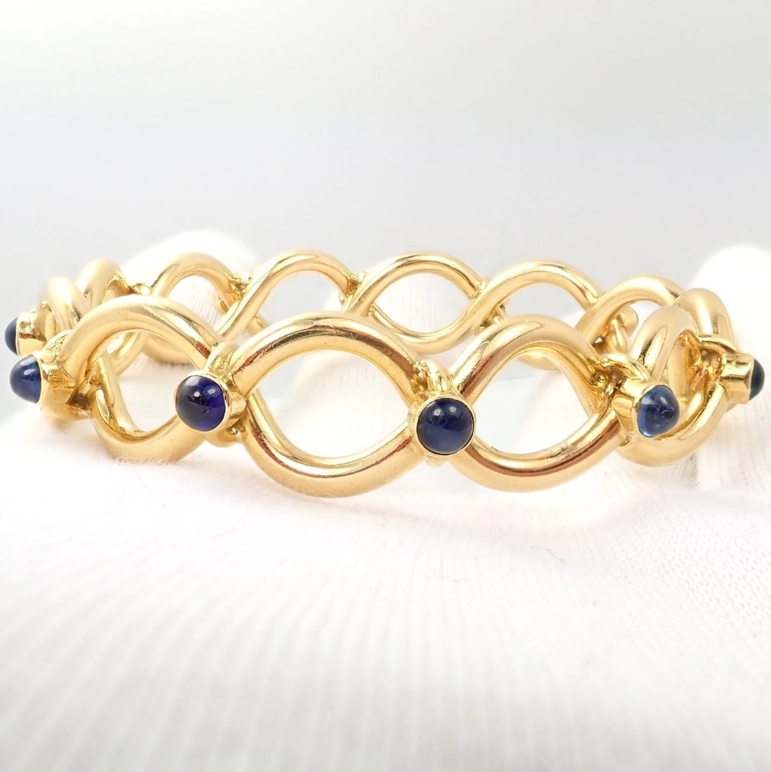 Rare! Authentic Tiffany & Co 18k Yellow Gold France Sapphire Bangle Bracelet - 5