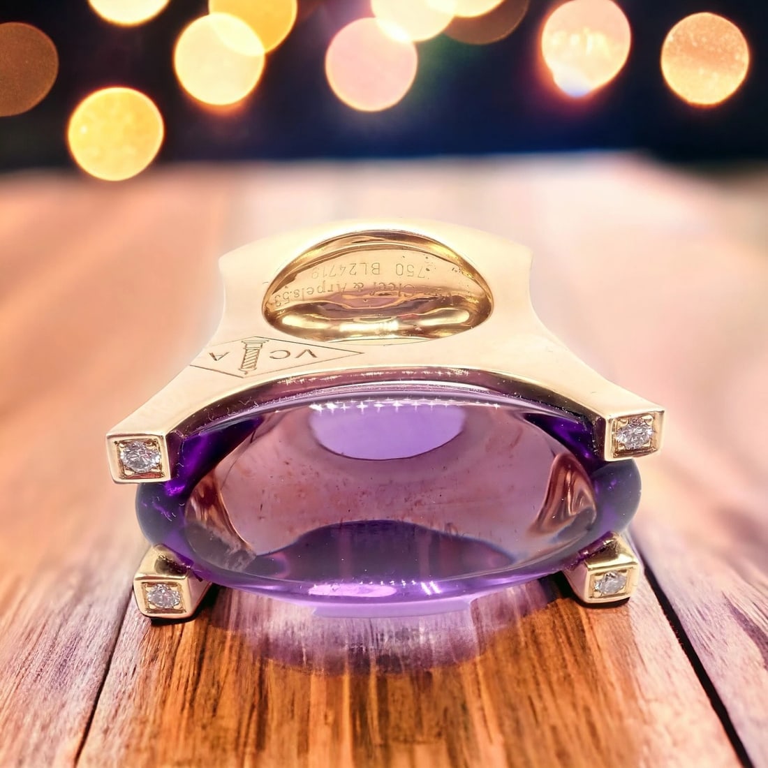 Van Cleef & Arpels Electra 18k Yellow Gold Diamond Large Amethyst Ring Paper - 3