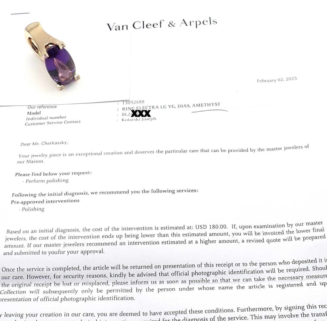 Van Cleef & Arpels Electra 18k Yellow Gold Diamond Large Amethyst Ring Paper - 9