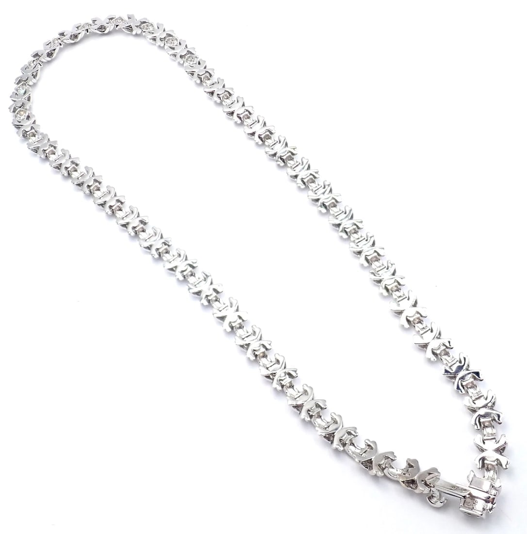Authentic! Tiffany & Co 18k White Gold Diamond Cluster Signature X Link Necklace - 7
