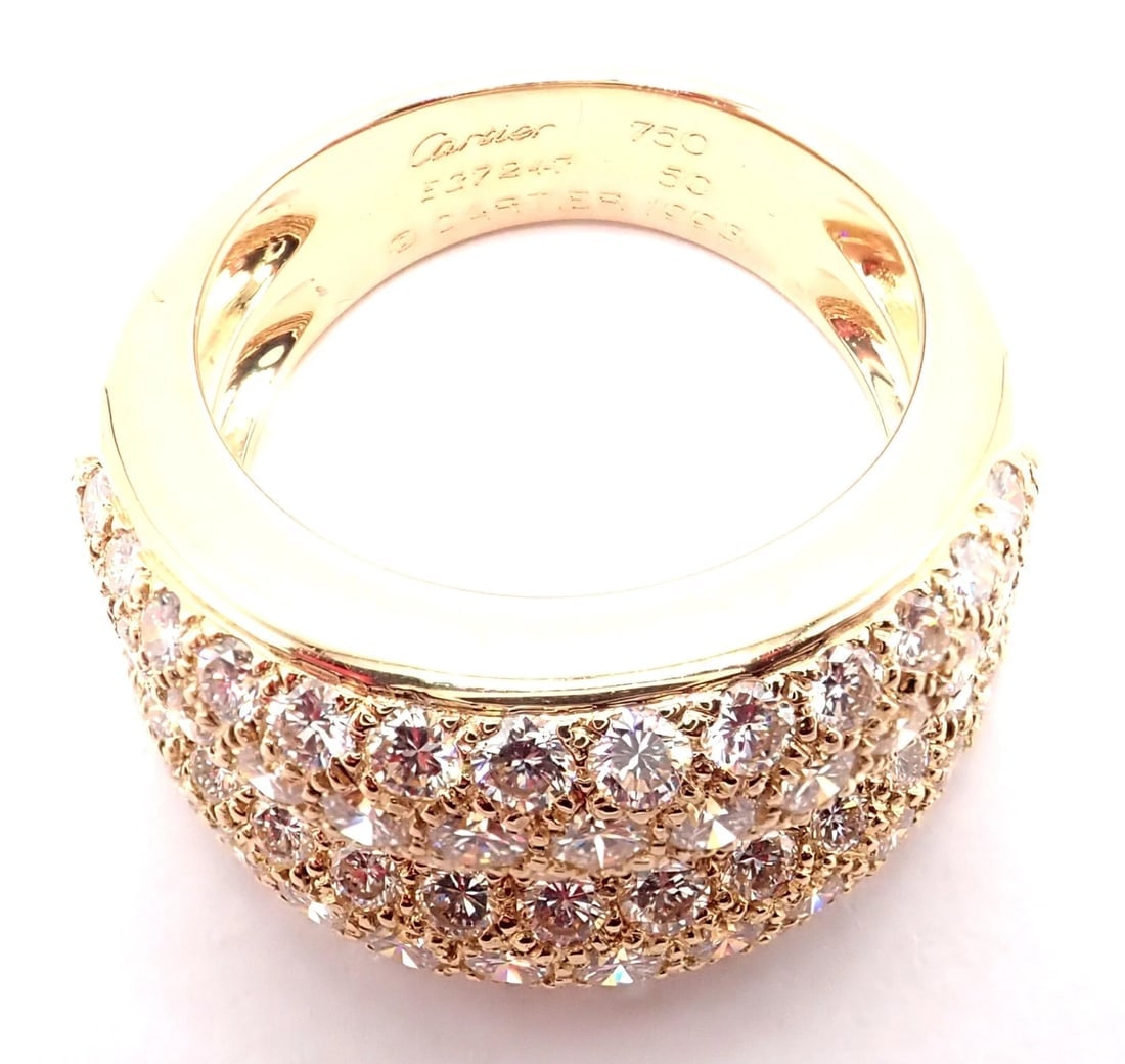 Authentic! Cartier 18k Yellow Gold Double Pave Diamond Band Ring 1993 - 9