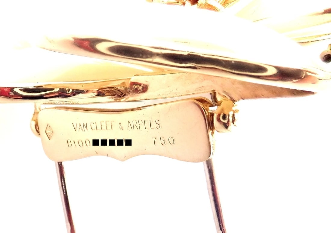 Van Cleef & Arpels Clématite 18k Yellow Gold Diamond Mother of Pearl Pin Brooch - 9