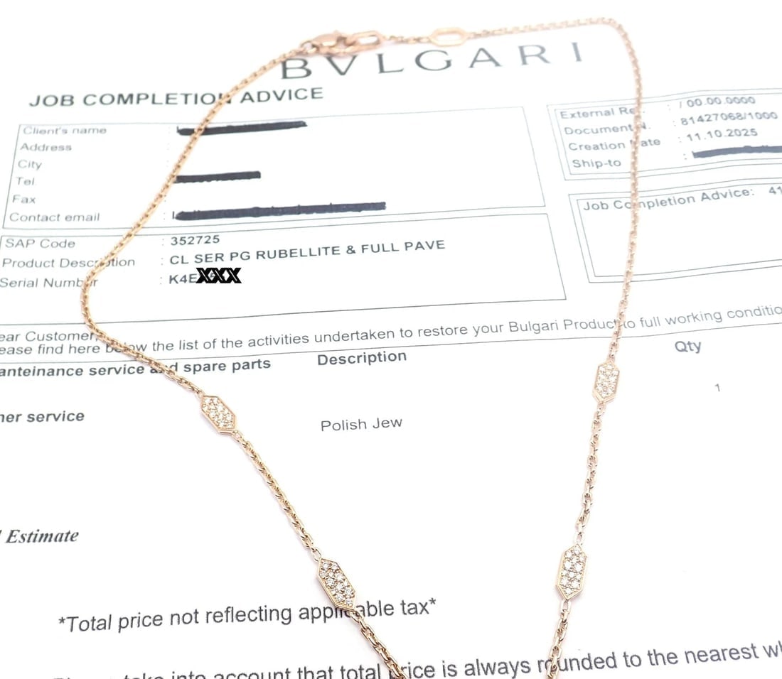 Authentic Bulgari Bvlgari Serpenti 18k Rose Gold Pave Diamond Rubellite Necklace - 6