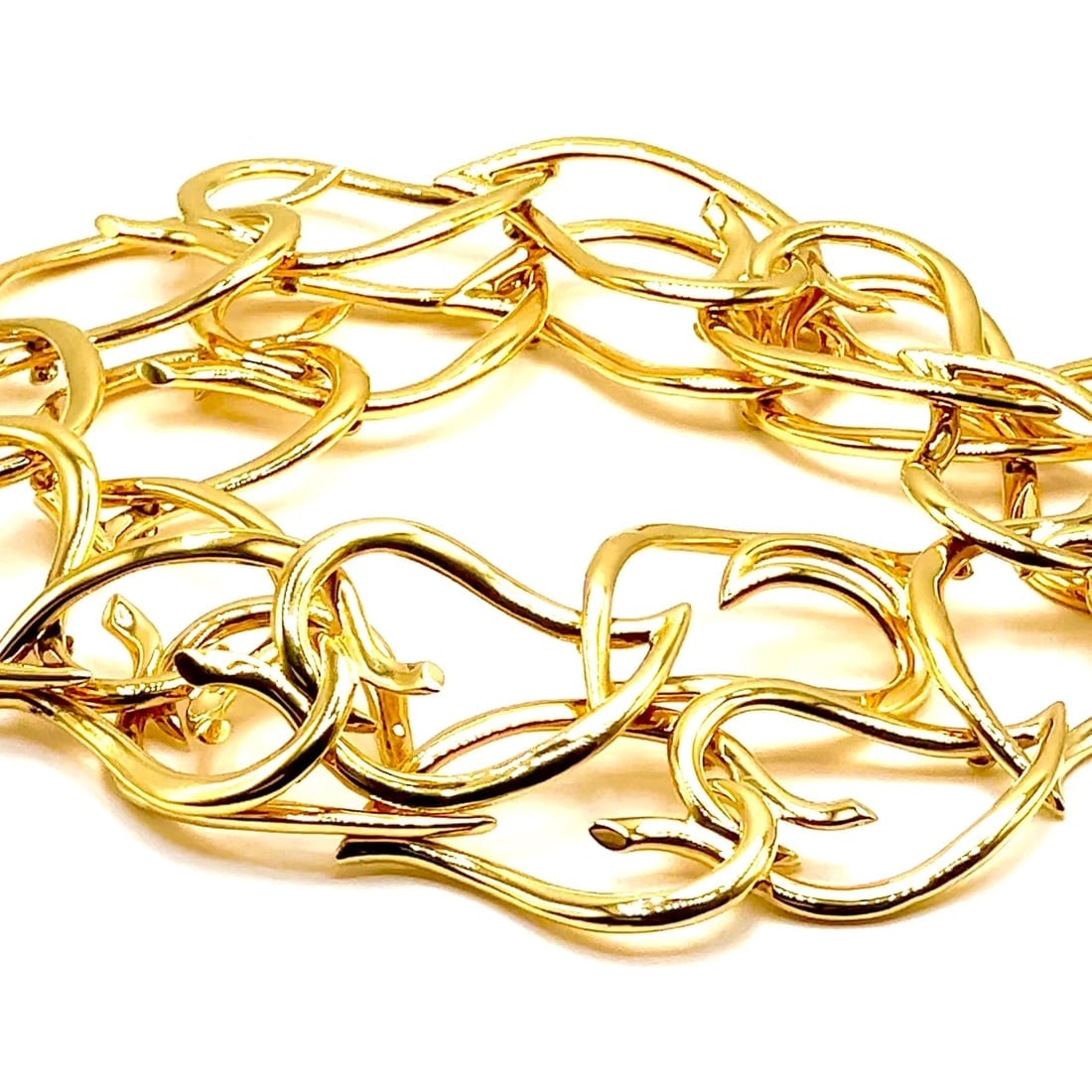 Authentic! VIntage Tiffany & Co 18k Yellow Gold Open Heart Leaf Link Necklace - 2