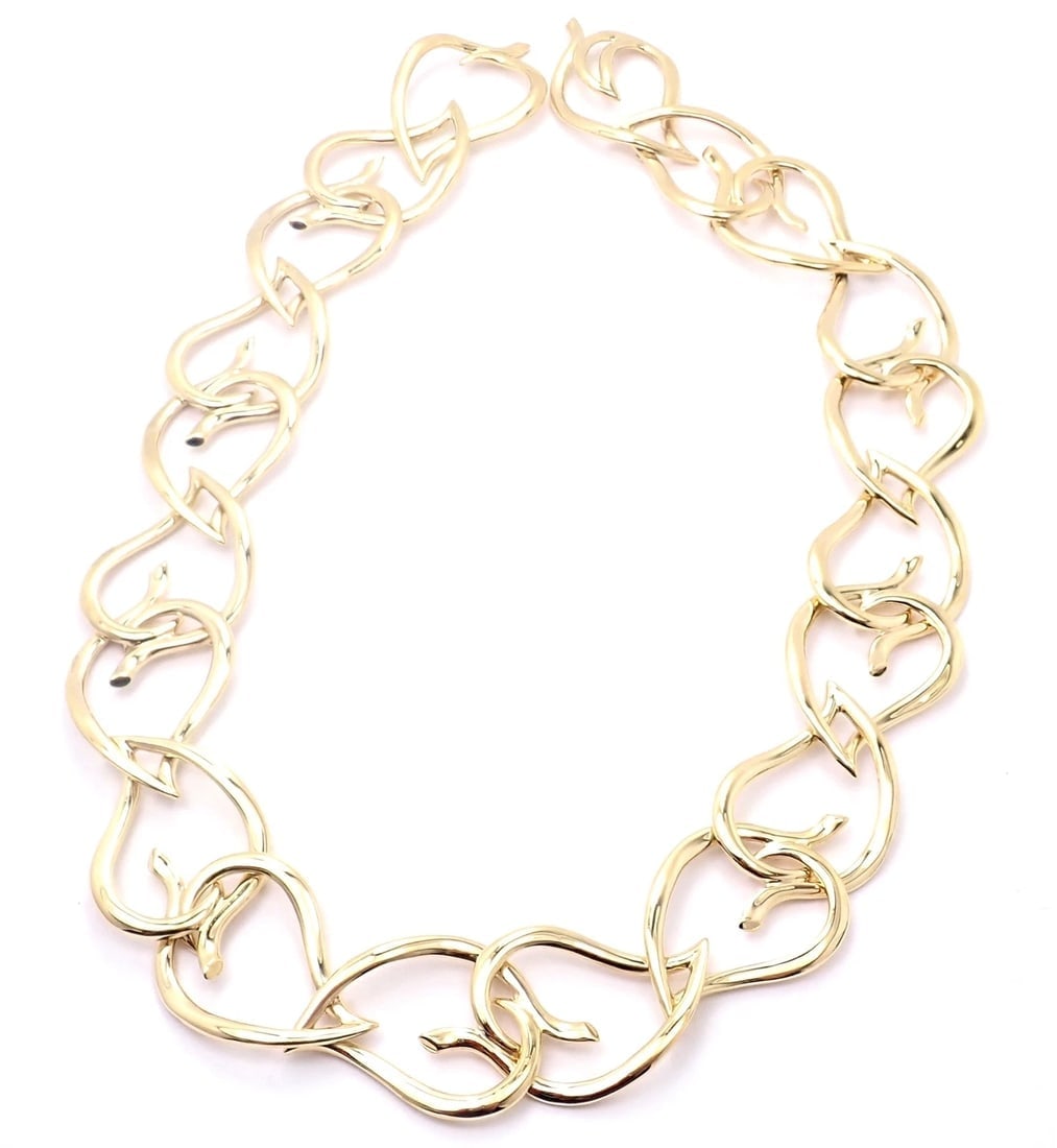 Authentic! VIntage Tiffany & Co 18k Yellow Gold Open Heart Leaf Link Necklace - 6