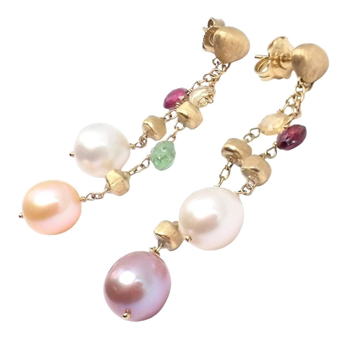 Authentic! Marco Bicego 18k Yellow Gold Paradise Multicolor Gems Pearl Earrings - 4