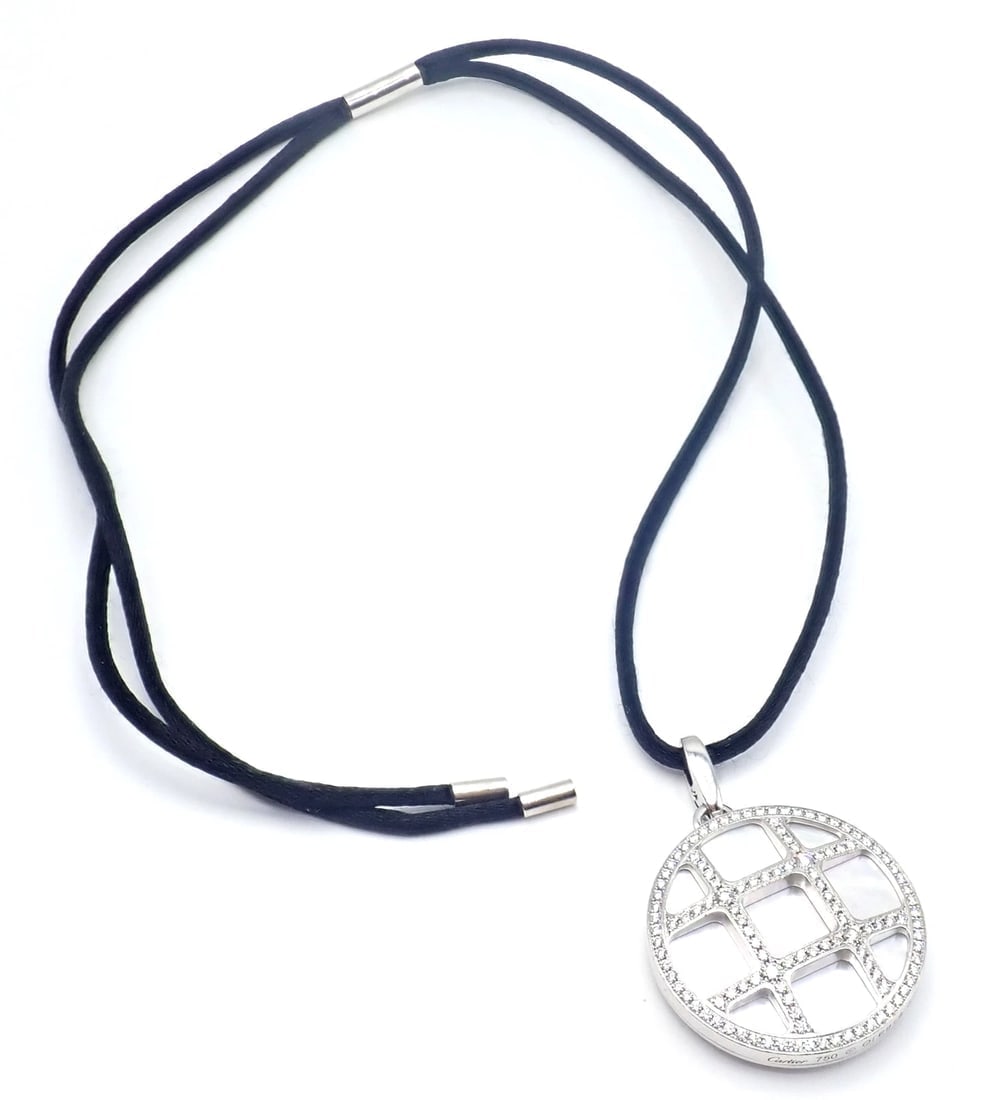 Cartier Pasha 18k White Gold Pave Diamond Mother Of Pearl Pendant Necklace - 8