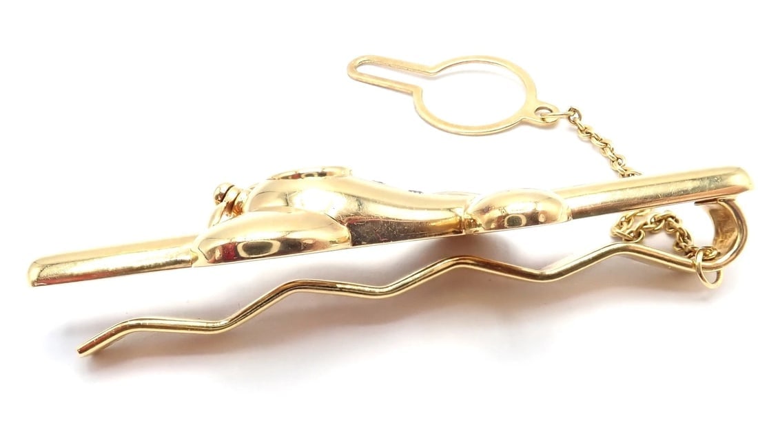 Authentic! Vintage Chopard 18k Yellow Gold Happy Diamond Airplane Tie Clip Clasp - 11