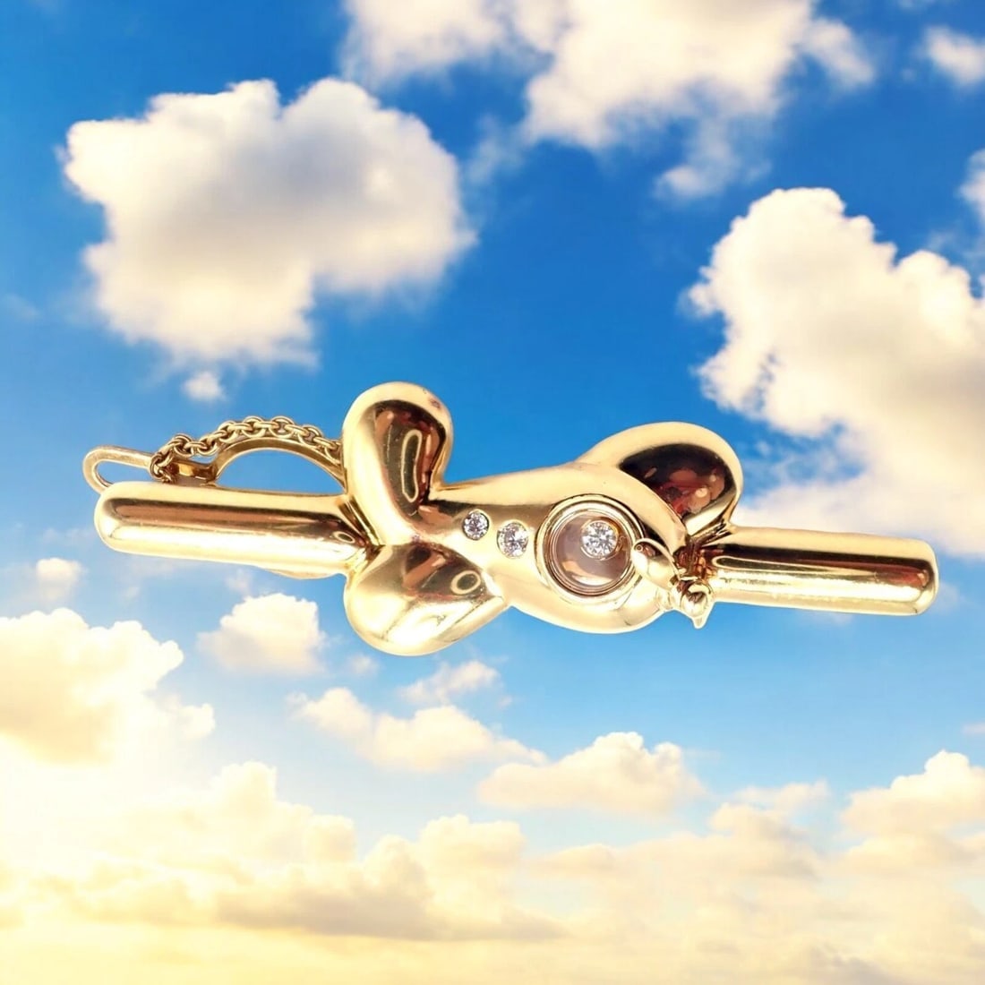 Authentic! Vintage Chopard 18k Yellow Gold Happy Diamond Airplane Tie Clip Clasp - 3