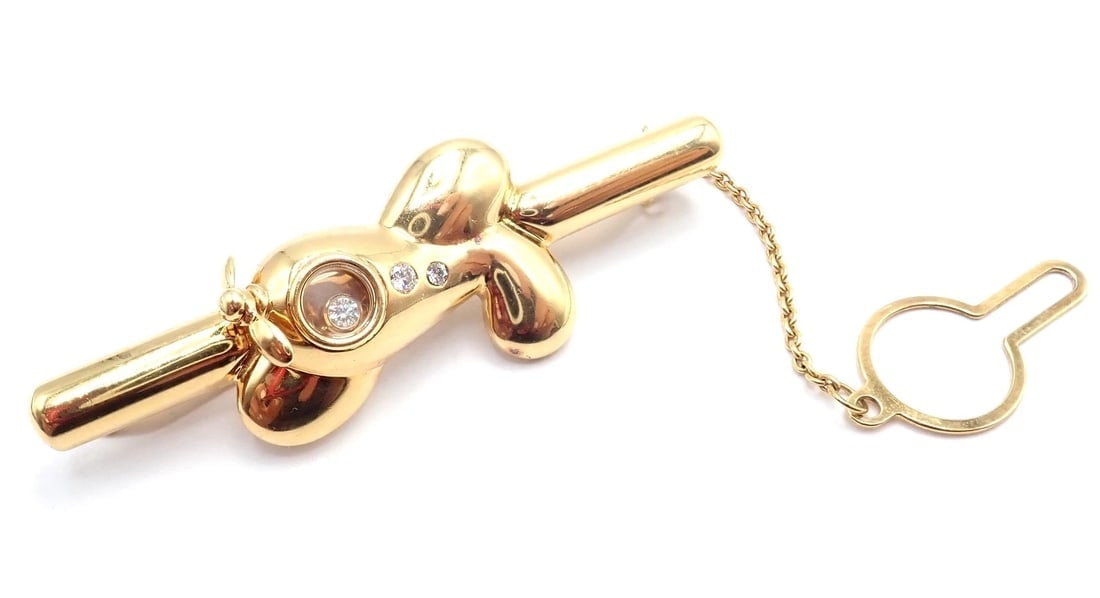 Authentic! Vintage Chopard 18k Yellow Gold Happy Diamond Airplane Tie Clip Clasp - 6
