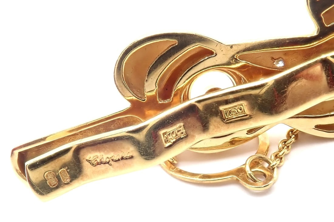 Authentic! Vintage Chopard 18k Yellow Gold Happy Diamond Airplane Tie Clip Clasp - 9